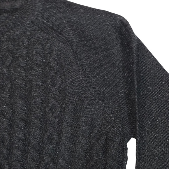 Lissy size M black shimmer crew neck long sleeve sweater with tie waist accent - Picture 6 of 14